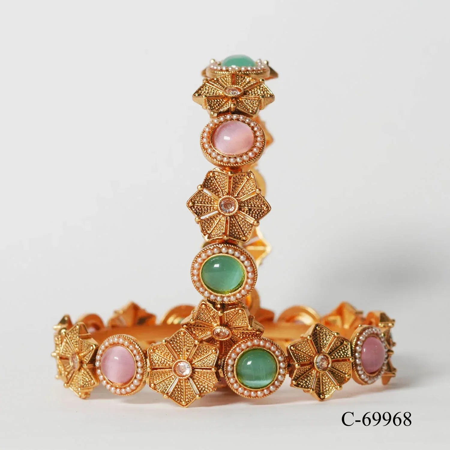 Stylish Beautiful Kundan Studded Bracelet for Women, Multi Color Brass Kada Handcrafted Indian Jewelry - The Golden Cascade